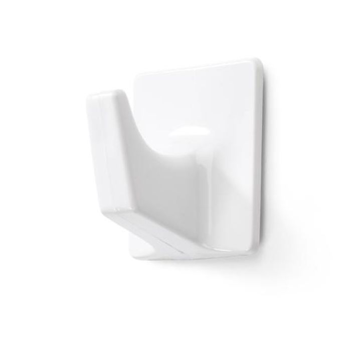 Pyyhekoukku valkoinen Koukku muovista tarrakiinnityksella. Ulkonema 18 mm. Suositellaan kiinnitettavaksi sileaan ja kovaan