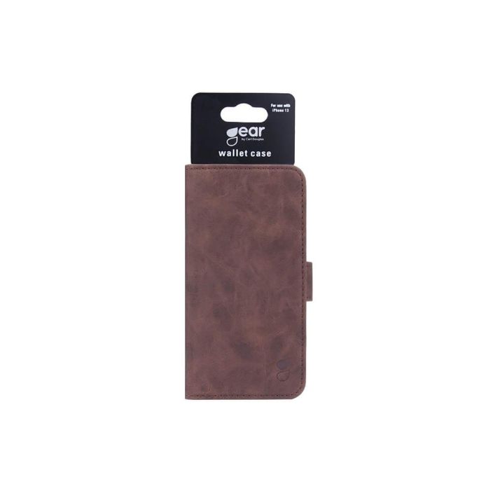 GEAR Lompakko Ruskea - iPhone 13 Alykas, kaytannollinen ja suojaava ruskea nupukkinahkainen puhelinlompakko - lokero