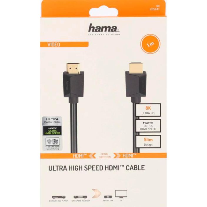 HAMA Johto HDMI Ultra High Speed 8K 1m HAMA Johto HDMI Ultra High Speed 8K 48Gbit/s Musta 1.0m