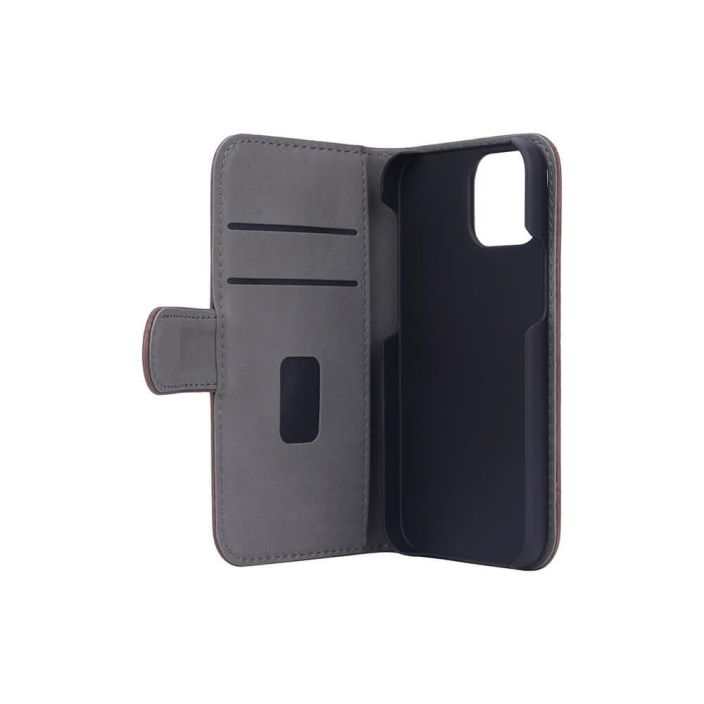 GEAR Lompakko Ruskea - iPhone 13 Mini Alykas, kaytannollinen ja suojaava ruskea nupukkinahkainen puhelinlompakko - lokero