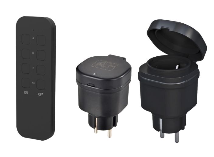 Pistorasia kauko-ohjattava 2-osainen IP44 Kauko-ohjattava kaksiosainen pistorasia sisa- ja ulkokayttoon