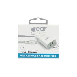 Gear GEAR Laturi 220V 2xUSB 3.1A Valkoinen MicroUSB Johto 1m 665094 POISTUU