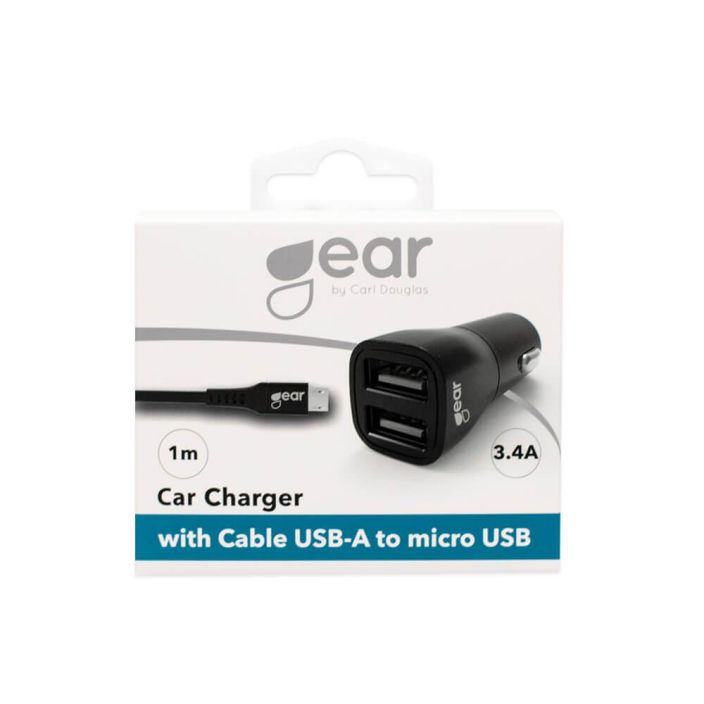 GEAR Laturi 12-24V 2xUSB GEAR Laturi 12-24V 2xUSB 3.4A Musta MicroUSB Johto 1m