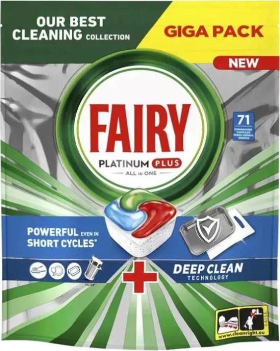 Fairy konetiskitabletti 71kpl Platinum Plus Fairy Platinum Plus All in One -astianpesutabletit puhdistavat