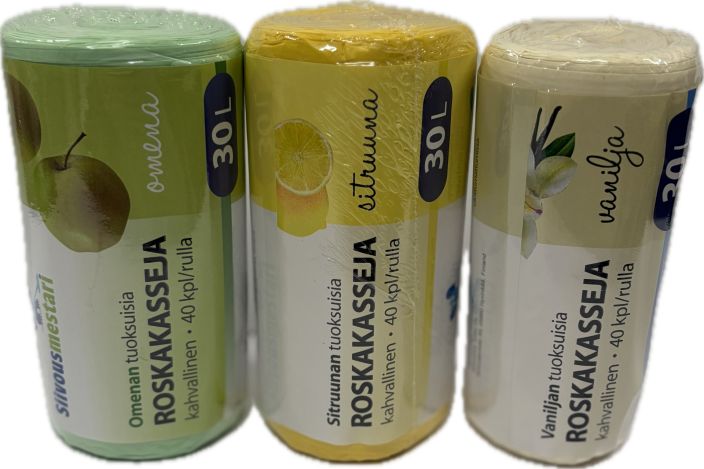 Roskapussi tuoksulla 30L 40kpl Tee jatteiden kasittelysta hieman miellyttavampaa Roskapussi tuoksulla 30L 40kpl Tee jatteiden kasittelysta hieman miellyttavampaa