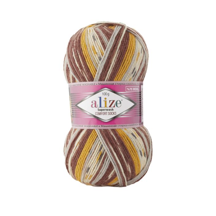 Alize Superwash 7652 Kirjava harmaa/ruskea/keltainen 100g ASWP-7652