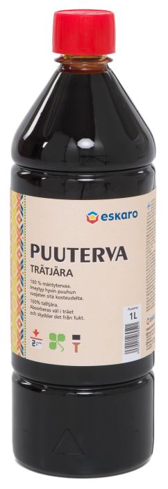 Eskaro Puuterva 1L Puuterva on valmistettu puun kannoista ja rungon alaosasta, jossa pihkapitoisuus on korkea. Tuote imeytyy