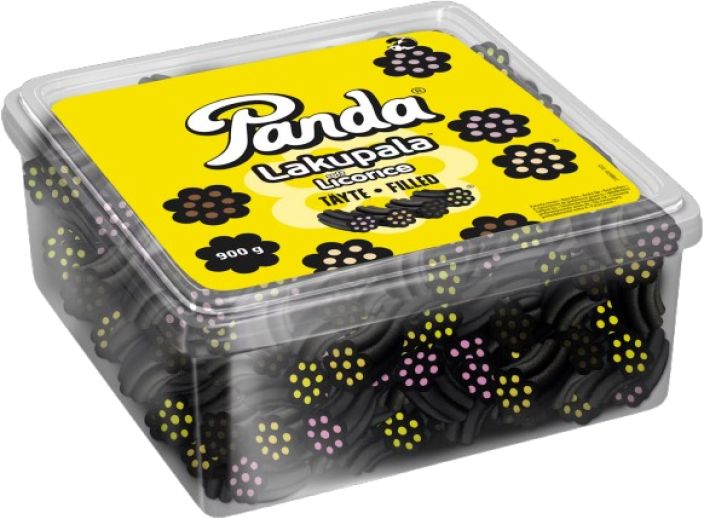 Panda lakupala taytelaku 900g Pandan perinteisen lakritsan taytteena toimii makunystyroita herattelevasti mansikka, banaani, Panda lakupala taytelaku 900g Pandan perinteisen lakritsan taytteena toimii makunystyroita herattelevasti mansikka, banaani,