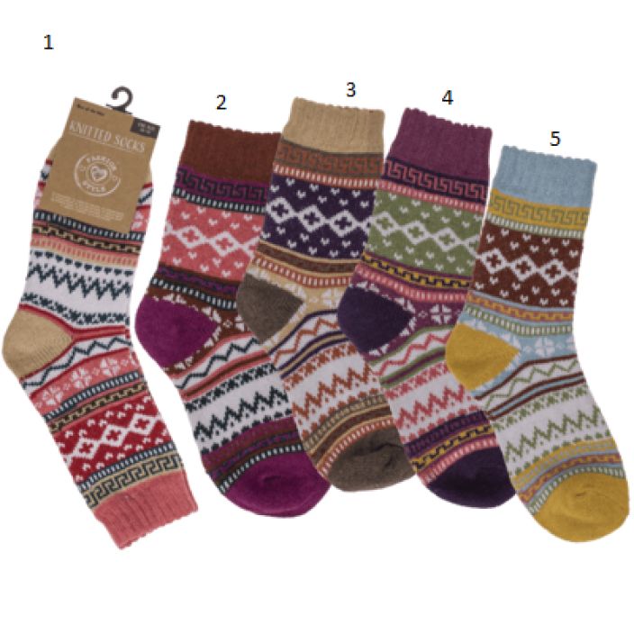 Naisten kirjoneulesukat varikas 38-42 lajitelma 02/3135 985-039 60% polyester, 20% polyacryl, 20% wool