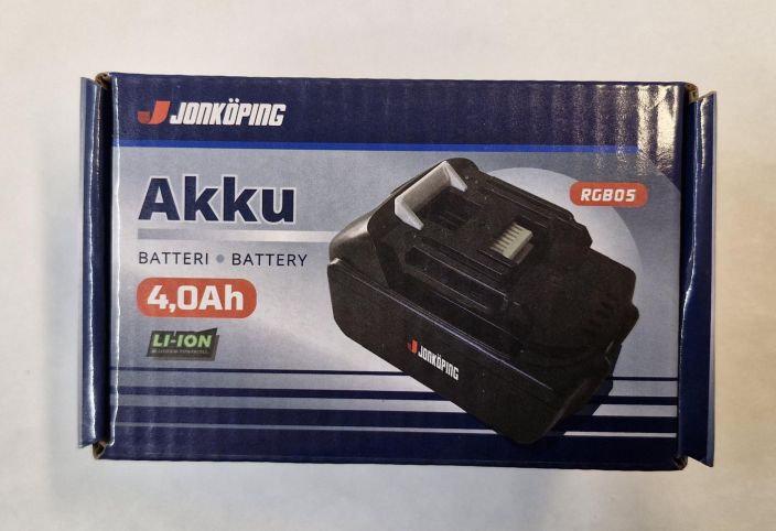 Jonkoping 4.0Ah vara-akku Li-ion vara-akku Jonkopingin akkutyokaluihin. Akusta loytyy varaustilan naytto, joka ilmaisee,
