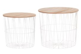 4Living 4living Metallikori pyöreä puukannella valk pieni 320356