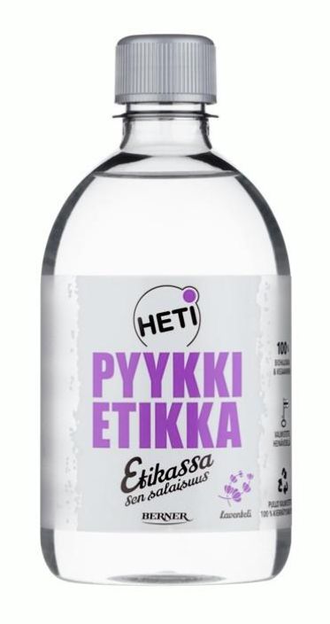 Heti pyykkietikka laventeli 500ml Kotimaista Rajamaen vakiviinaetikkaa sisaltava HETI-pyykkietikka korvaa huuhteluaineen. Heti pyykkietikka laventeli 500ml Kotimaista Rajamaen vakiviinaetikkaa sisaltava HETI-pyykkietikka korvaa huuhteluaineen.