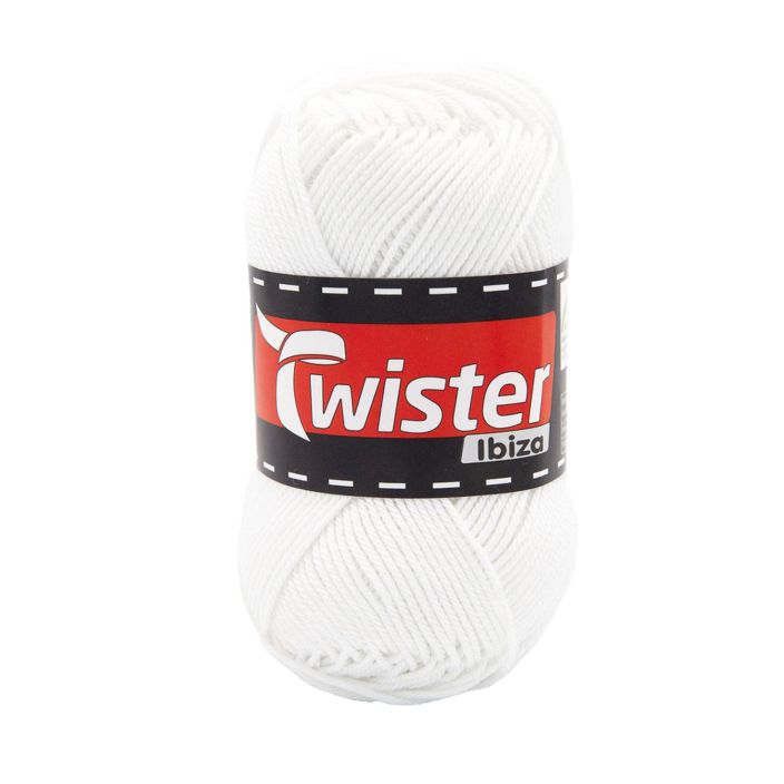Twister Ibiza puuvillalanka 10 weiss 50g Kauniskiiltoinen Ibiza puuvillalanka on 100% merseroitu puuvillalanka, valmistettu