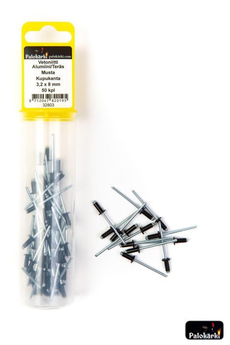 Vetoniitti alum./teras musta kupukanta 3,2x8mm/50kpl 32803 980-3113