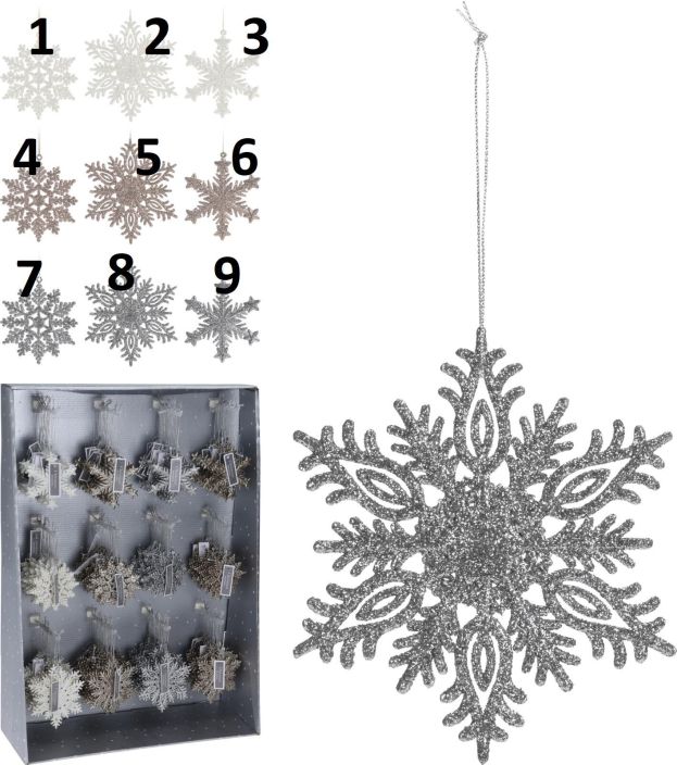 Kuusenkoriste lumihiutale glitter 10cm lajitelma CAA127010 tuotekuva 1 Kuusenkoriste lumihiutale glitter 10cm lajitelma CAA127010 tuotekuva 1