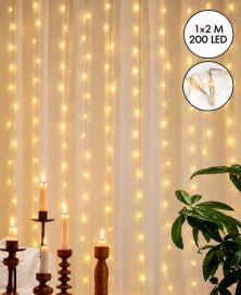 Jääkristalli LED-valoverho 1x2m 200led lämmin valkoinen