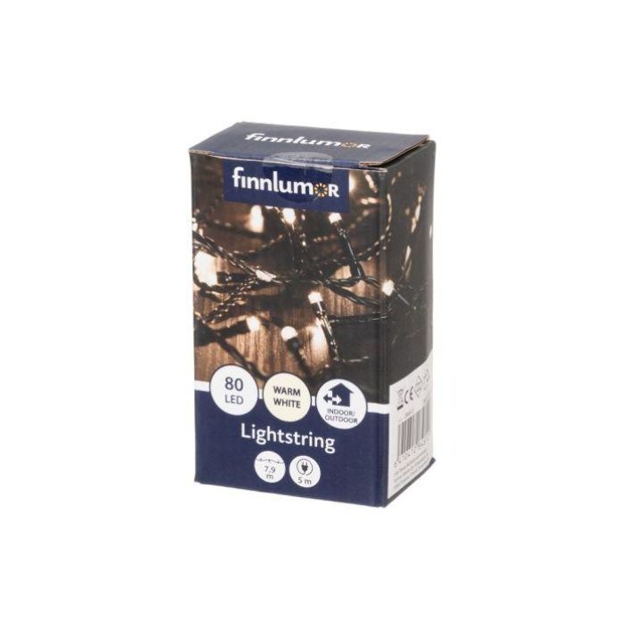 Finnlumor Valoketju 80LED lammin valk. musta johto Finnlumor Valoketju 80LED lammin valk. musta johto