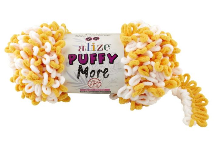 Alize Puffy More 6282 valkoinen / keltainen 150g Alize Puffy More on uusi hauska versio ihanan pehmeasta Alize Puffy More 6282 valkoinen / keltainen 150g Alize Puffy More on uusi hauska versio ihanan pehmeasta