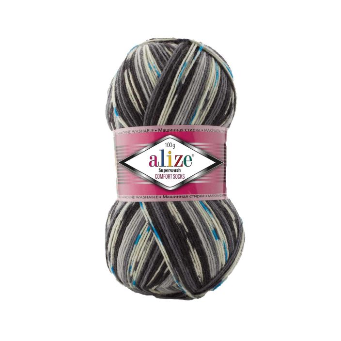 Alize Superwash 7650 Kirjava harmaa/sininen 100g ASWP-7650