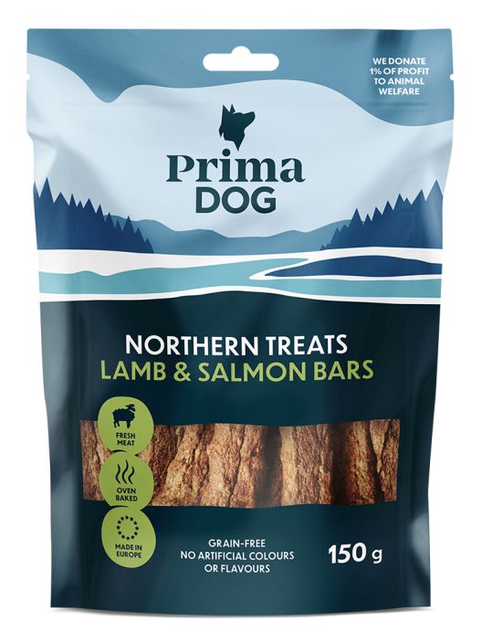 PrimaDog Northern Treats lammas-lohitanko 80g Ei viljaa, soijaa tai lisattya sokeria. Reilusti herkkavatsaiselle koiralle