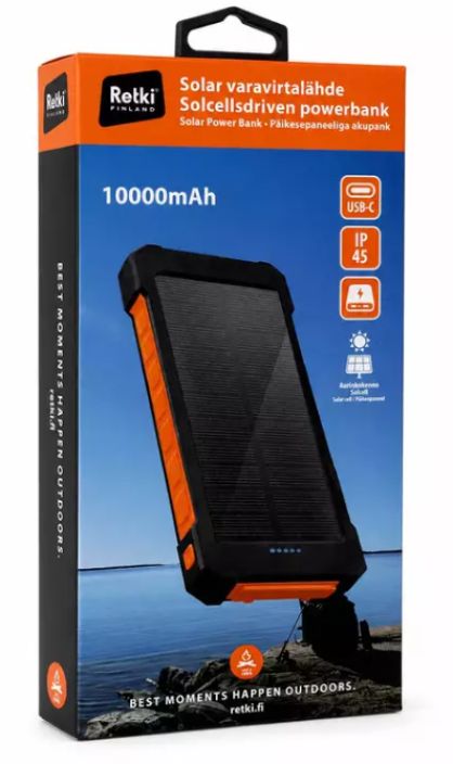 Retki Varavirtalahde 10000mAh Solar musta-oranssi R7185 Retki Varavirtalahde 10000mAh Solar musta-oranssi R7185