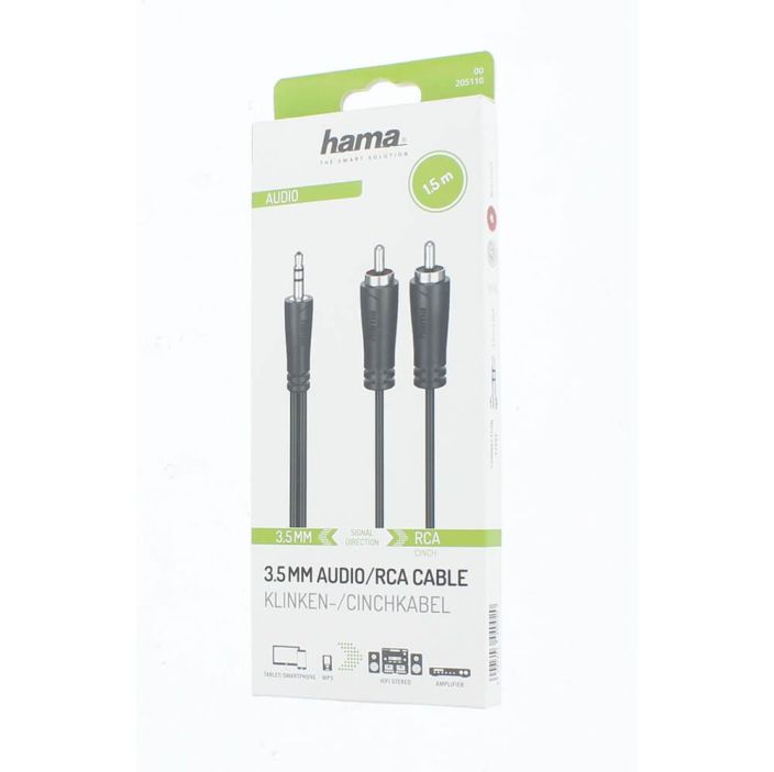 Hama audiokaapeli 3,5-2x RCA 1,5m Hama audiokaapeli 3,5-2x RCA on valmistettu korkealaatuisista materiaaleista erinomaisen