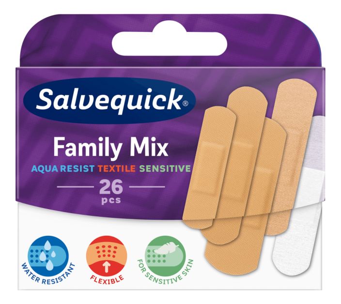 Salvequick 26kpl family mix laastari 596625 950-079 Salvequick 26kpl family mix laastari 596625 950-079