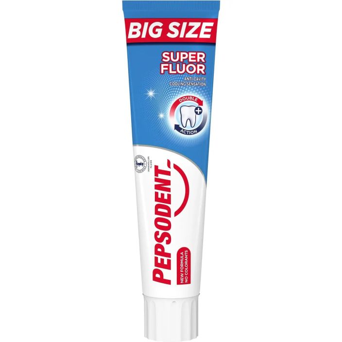 Pepsodent hammastahna 125ml Super Fluor Pepsodent Super Fluor on miedonmakuinen ja raikas fluoria sisaltava Pepsodent hammastahna 125ml Super Fluor Pepsodent Super Fluor on miedonmakuinen ja raikas fluoria sisaltava