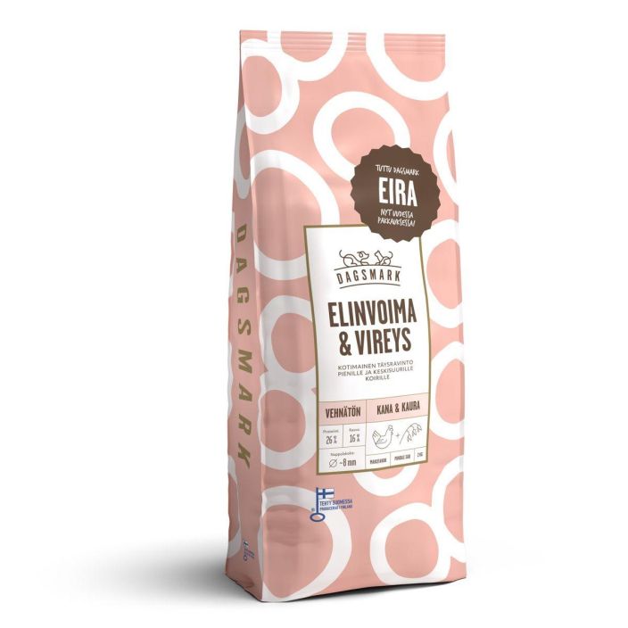 Dagsmark Elinvoima &amp; Vireys vehnaton kana-kaura 2kg Taysravinto aikuisille koirille.