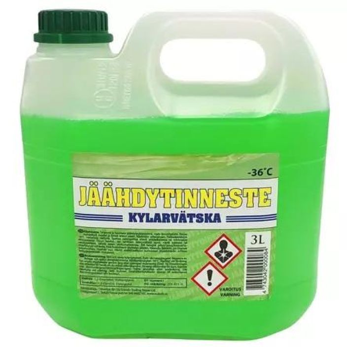 Jaahdytinneste -36C 3L Kaytovalmis vihrea jaahdytinneste 1L pullossa ajoneuvoihin. Pakkasenkesto -36C°