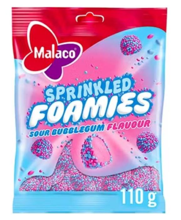 Malaco Sprinkled Foamies Sour Bubblegum 110g 906-114 Malaco Sprinkled Foamies Sour Bubblegum 110g 906-114