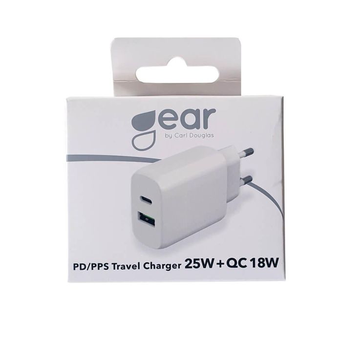 GEAR laturi 220V 1xUSB-C + 1xUSB-A GEAR laturi 220V 1xUSB-C + 1xUSB-A PD/PPS 25W