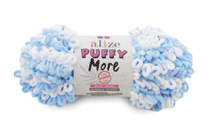 Alize Puffy More 6266 vaaleansininen/valkoinen 150g Alize Puffy More on uusi hauska versio ihanan pehmeasta Alize Puffy More 6266 vaaleansininen/valkoinen 150g Alize Puffy More on uusi hauska versio ihanan pehmeasta