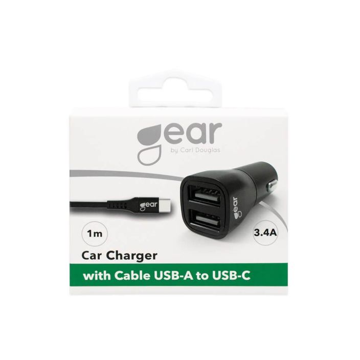 GEAR Laturi 12-24V 2xUSB GEAR Laturi 12-24V 2xUSB 3.4A Musta USB-C 2.0 Johto 1m