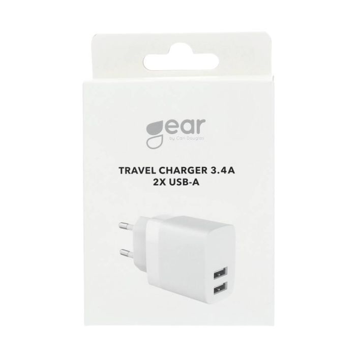 GEAR laturi 220V 2xUSB-A GEAR laturi 220V 2xUSB-A 3,4A valkoinen