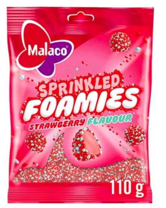 Malaco Sprinkled Foamies Strawberry 110g 906-051 Malaco Sprinkled Foamies Strawberry 110g 906-051