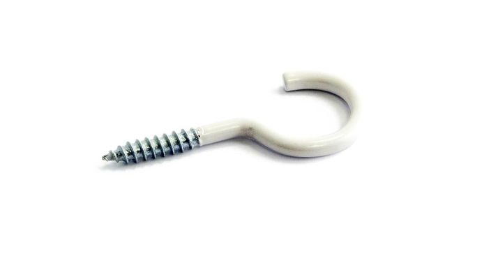 Kattokoukku 11 valkoinen 50 mm Koukkuruuvi valkoiseksi maalattua terasta. Puukierre 3,5 x 25 mm.