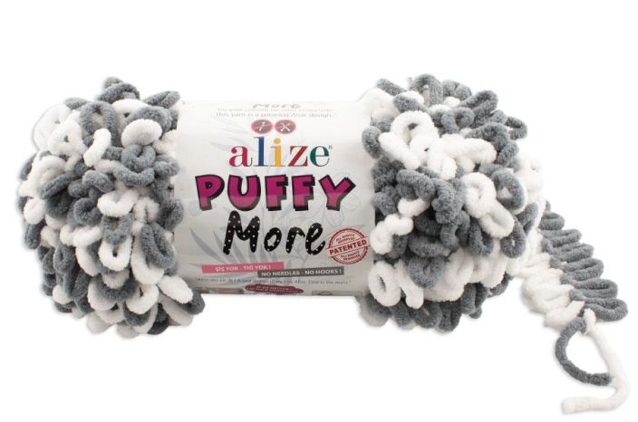 Alize Puffy More 6558 harmaa / valkoinen 150g Alize Puffy More on uusi hauska versio ihanan pehmeasta Alize Puffy More 6558 harmaa / valkoinen 150g Alize Puffy More on uusi hauska versio ihanan pehmeasta