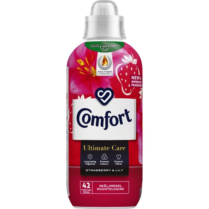 Comfort Ultimate Care huuhteluaine Strawberry &amp; Lily Kiss 762ml Huuhteluaine tekee pyykeista pehmeat ja ihanan
